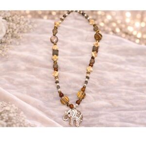 Elegant Beaded Elephant Pendant Necklace
